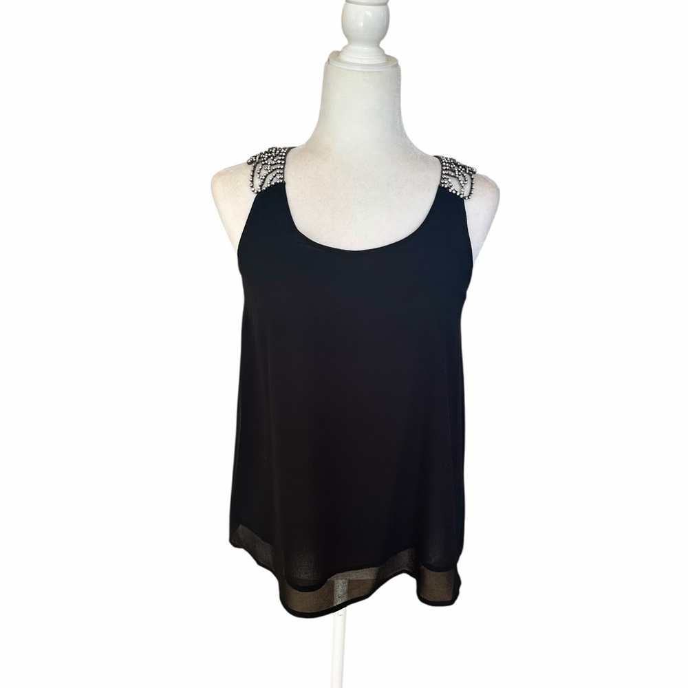 NWT Design History Black Sleeveless Top with Embellished Shoulders, size small